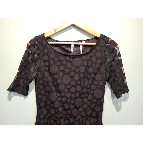 Black On Black Polkadot Short Sleeve Pleated Dress Lauren Conrad Sz 6 Whimsigoth - Picture 2 of 9